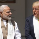 Narendra Modi and Donald Trump at a public event in Ahmedabad in 2020