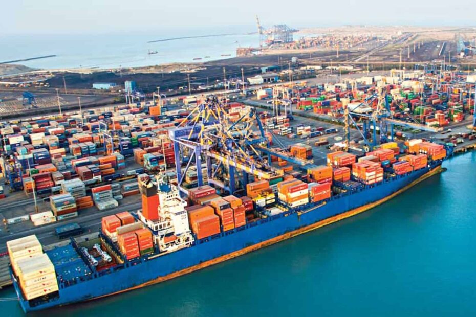 Cargo ships and financial charts symbolising global slowdown risks for India