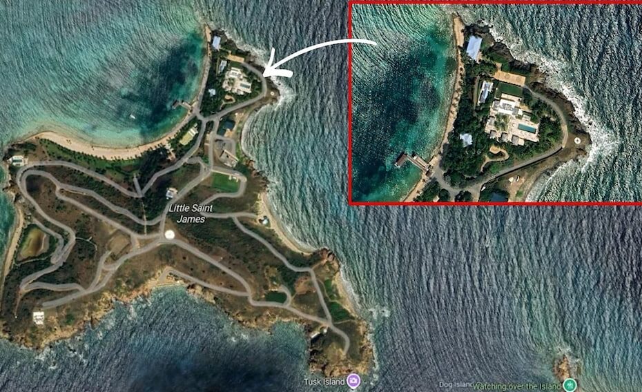 Aerial view of Little St James in the U.S. Virgin Islands