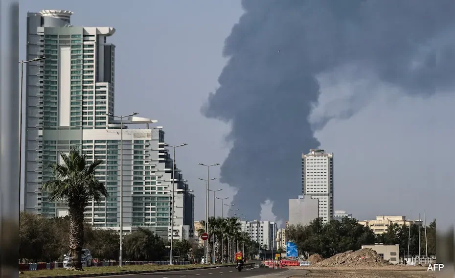 UAE air defence intercepting drones over an urban skyline