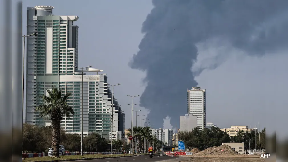 UAE air defence intercepting drones over an urban skyline