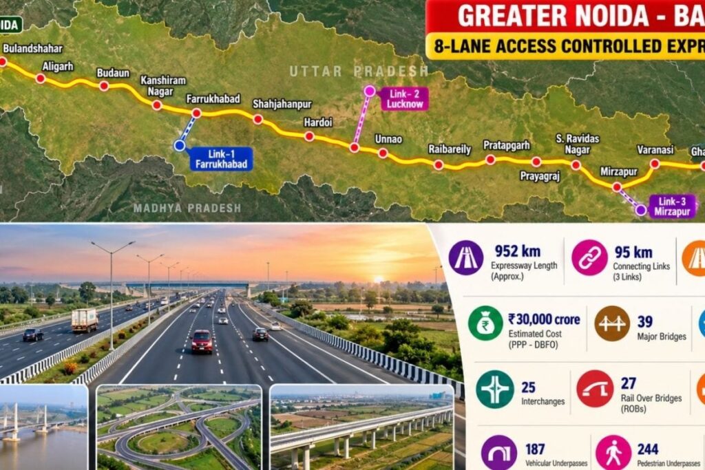 ₹30,000 करोड़ का महामेगा प्रोजेक्ट: ग्रेटर नोएडा से बलिया तक 1047KM का 8-लेन एक्सप्रेसवे, 17 जिलों की किस्मत बदलेगी
